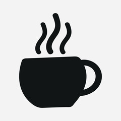 Black silhouette of a steaming coffee cup.
