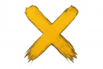 Yellow x mark indicating denial, cancellation, or error. Grunge brushstroke graphic with transparent background