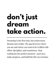 Don’t Just Dream Take Action: Printable Wall Art, Motivational Quote Poster, Positive Mindset Print, Home Office Printable, Digital Download