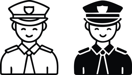 Two identical officer icons show a monochrome person with a friendly expression