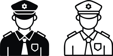Two outlines present a symbolic officer wearing a service cap and a tie