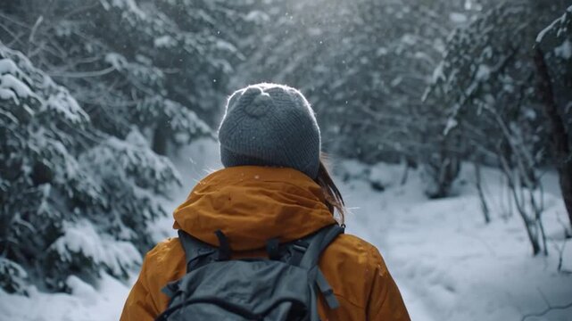 Hiking Snowy Forest Trail with Visible Breath