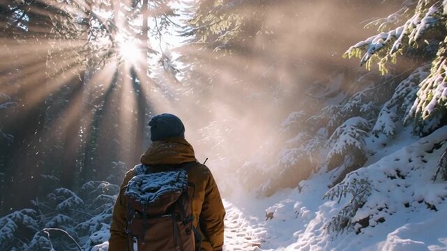 Hiking Snowy Forest Trail with Visible Breath