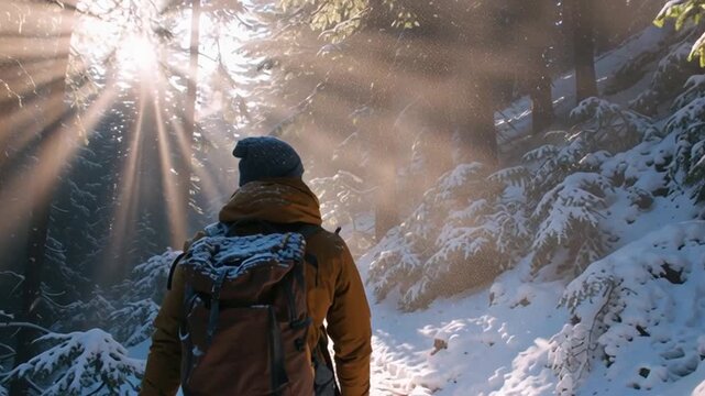 Hiking Snowy Forest Trail with Visible Breath