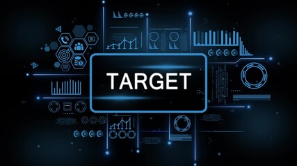 Digital Target interface with data analytics charts graphs and icons for business technology and finance concepts. 4k motion video. isolated on black background. - Powered by Adobe
