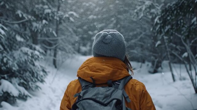 Hiking Snowy Forest Trail with Visible Breath