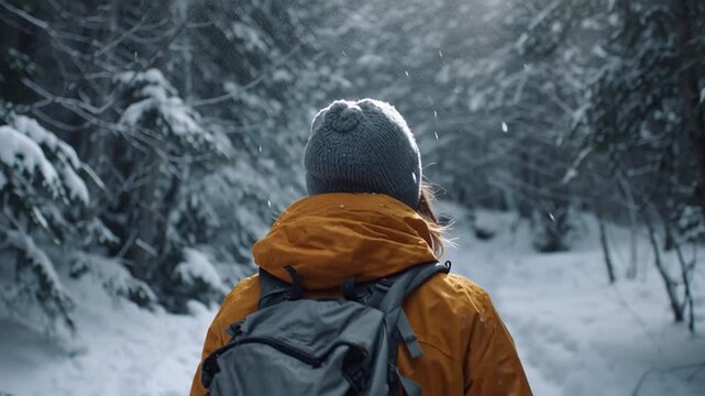 Hiking Snowy Forest Trail with Visible Breath
