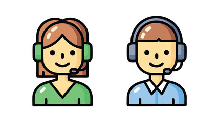 Two smiling customer service agents wearing headsets appear in this vibrant, image