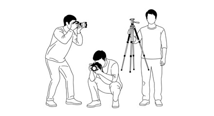 Creative photographers capturing moments with cameras and tripod setup, perfect for lifestyle content