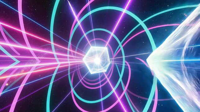 Surreal visualization of axion converting into photon within a strong magnetic field, glowing energy beams and colorful wave patterns symbolizing particle physics and quantum energy.