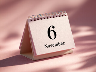 Calendar displaying November 6th with a simple design against a soft pink background