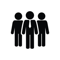 Black stick figures representing a team standing together and the central figure wears a tie