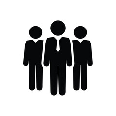 Group of black silhouette people with one wearing a tie stands together attentively