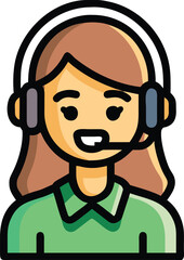 Smiling woman with headset displays adjacent speech bubble with friendly eye emoji