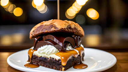 Piece of chocolate cake on a plate