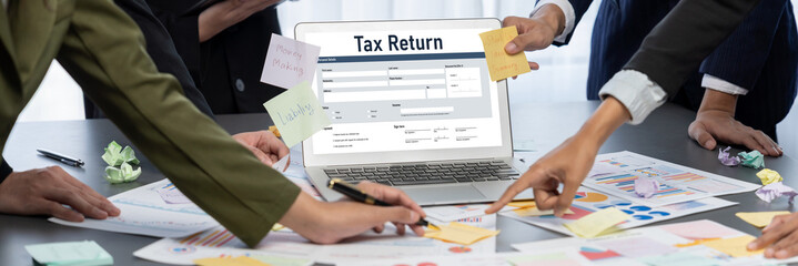 Analyst team use sticky note for creative and analytic brainstorm for business idea with BI data...