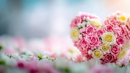Heart-shaped flower arrangement in soft pink tones for a special occasion