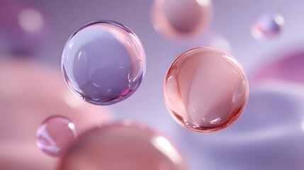 Translucent bubbles of varying sizes float gracefully in a soft pastel background, creating a dreamy and ethereal atmosphere.