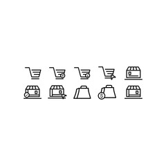 E Commerce icon black and white line, vector