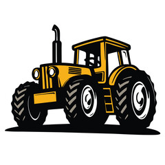 Yellow tractor is on the ground featuring oversized tires and a bold black outline