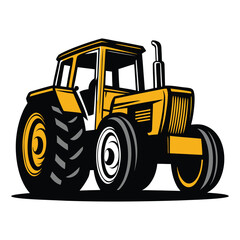 Yellow tractor showing big wheels and exhaust, symbolizing power and agricultural strength