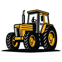 Fototapeta premium Isolated yellow and black tractor shows powerful farming machinery standing firmly on the ground