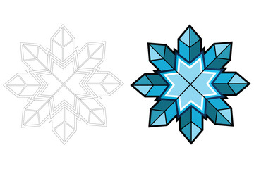 Obraz premium Two detailed snowflakes one outline one blue and teal color for winter holiday design isolated on white background