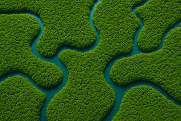 Abstract green shapes resembling islands.