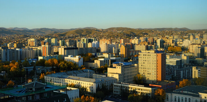 Ulaanbaatar downtown at sunset, Ulaanbaatar, Mongolia