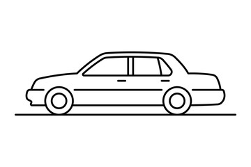 Car icon. Black outline linear silhouette. Editable strokes. Side view. Vector simple flat graphic illustration. Isolated object on a white background.