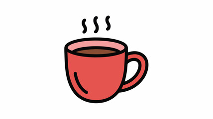 Fototapeta premium Red coffee mug with steam simple flat vector illustration Isolated on White Background for cafe menu and app design