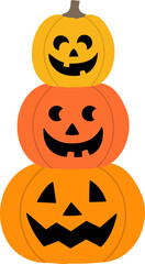 Halloween pumpkins stacked flat vector illustration.
Fall Jack o lantern pumpkin clipart isolated.
Transparent background.
