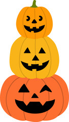 Halloween pumpkins stacked flat vector illustration.
Fall Jack o lantern pumpkin clipart isolated.
Transparent background.
