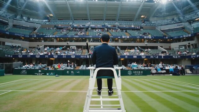 Chair umpire in a tennis match.