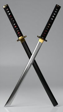 Two traditional Japanese swords, crossed in a digitally rendered image