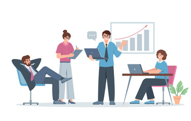 Office workers in formal suit outfits working. Businesswoman, secretary, manager, assistant. Business team at meeting. Vector characters illustration on white background.