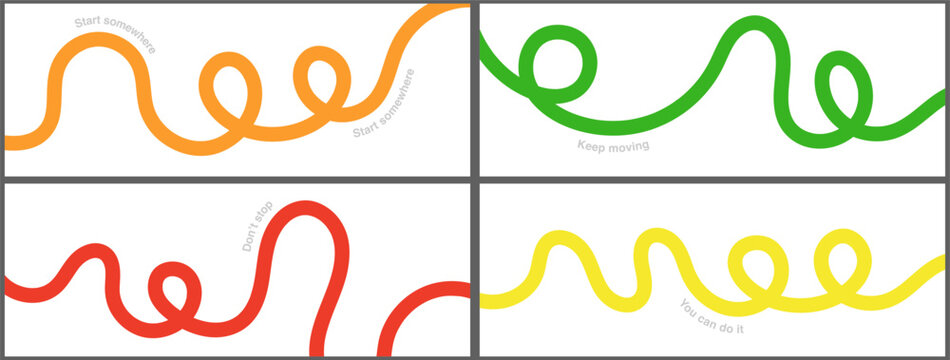 Minimalist posters or banners with wavy lines and motivational quotes, conveying a sense of energy and positive movement. vibrant design