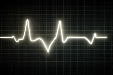 White Neon Heartbeat Line on Dark Grid Background electrocardiogram