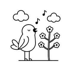 Bird Singing On Tree Coloring Page