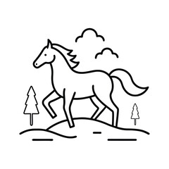 Running Horse With Trees Coloring Design