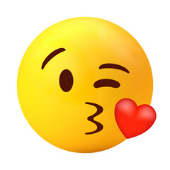 3d emoji, kissing emoticon with red heart . blowing a kiss face emoji