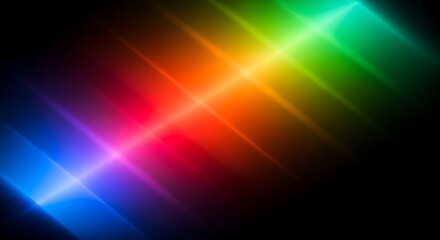 Abstract rainbow light streaks on a dark background with a diagonal pattern