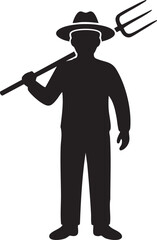 Male Farmer Silhouettes with Pitchfork and Straw Hat - Agricultural Vector Art
