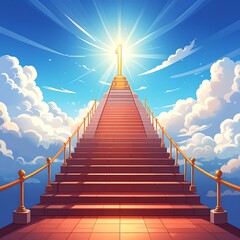 Stairway to the heavens, leading to a golden number one with a radiant sun