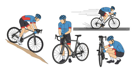 Fototapeta premium Dynamic cyclist riding fast, maintaining bike, vector art for sports, adventure, and healthy lifestyle visuals