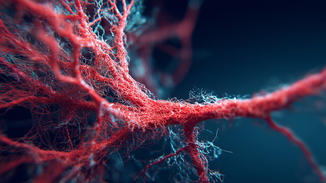 Branching capillary network showing microcirculation and nutrient exchange to illustrate perfusion and life support at the smallest scale, embodying vitality and continuous flow.
