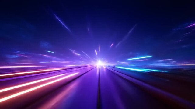 Digital abstract artwork showing a speed effect with a road-like structure leading to a bright light