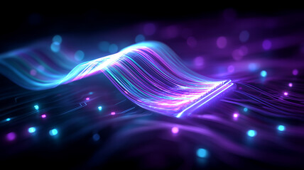 Flexible fiber connection channeling light signals to portray high bandwidth communication, data transfer efficiency and next generation network infrastructure.
