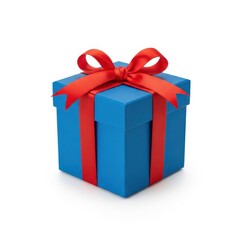 Obraz premium Bright blue gift box with red ribbon celebratory present for special occasions isolated on white background