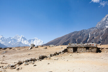 Everest base camp trekking path in Dingboche area, Nepal